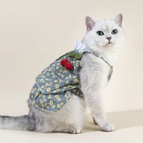 Spring And Summer Dog Clothes Cat Clothing Pet Cotton Floral Slip Dress Mesh Skirt Dress (Option: Green Cherry Cake Dress-XL)