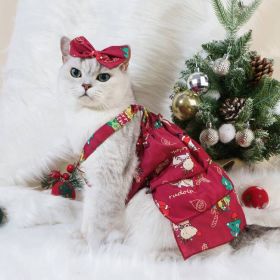Spring And Summer Dog Clothes Cat Clothing Pet Cotton Floral Slip Dress Mesh Skirt Dress (Option: Wine Red Christmas Dress-XL)