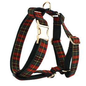 Christmas Pet Collar Plaid With Green Background Dog Rope Leash Suit (Option: Dog Vest-L)